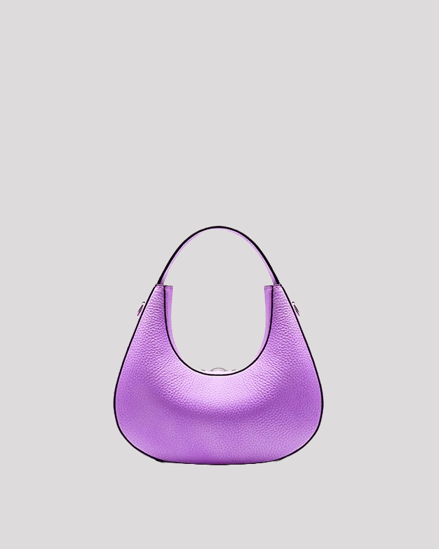 Back view of purple leather hobo bag by Bafelli with smooth pebbled leather finish