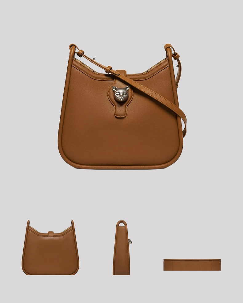 Back view of brown leather shoulder bag by Bafelli with smooth leather design